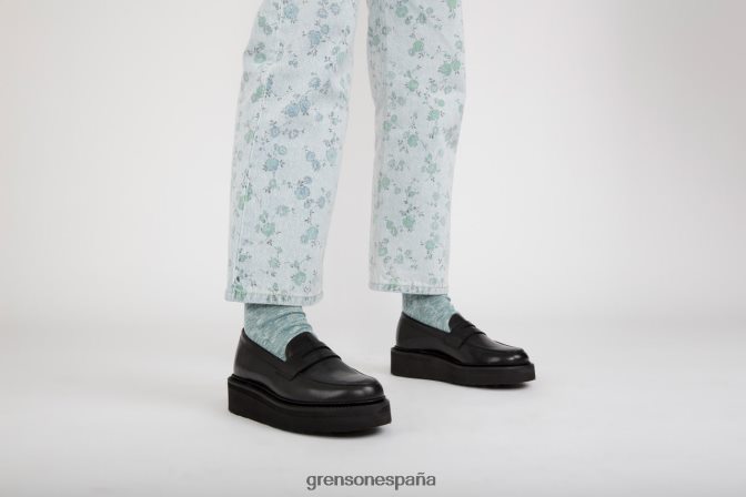 Grenson mujer celeste negro PB0FB241 mocasines